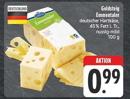 Goldsteig Emmentaler deutscher Hartkäse, 45% Fett i. Tr., nussig-mild 100 g