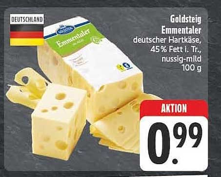 Goldsteig Emmentaler deutscher Käse, 45% Fett i. Tr., nussig-mild 100 g