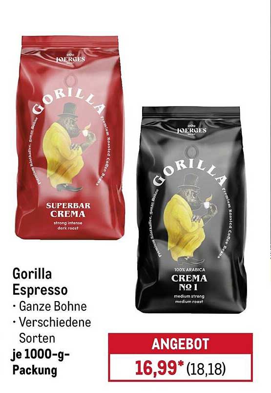 Gorilla Espresso • Ganze Bohne • Verschiedene Sorten je 1000-g-Packung