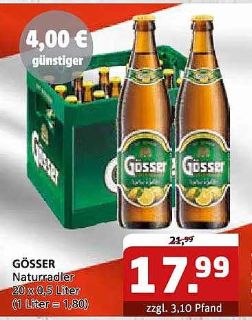 GÖSSER Naturradler 20 x 0,5 Liter (1 Liter = 1,80)