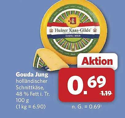 Gouda Jung holländischer Schnittkäse, 48 % F. i. Tr., 100 g