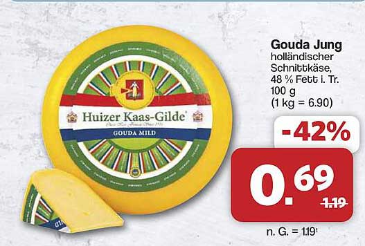 Gouda Jung holländischer Schnittkäse, 48 % Fett i. Tr., 100 g
