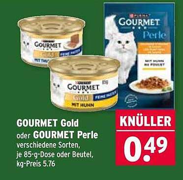 GOURMET Gold oder GOURMET Perle verschiedene Sorten, je 85-g-Dose oder Beutel, kg-Preis 5.76