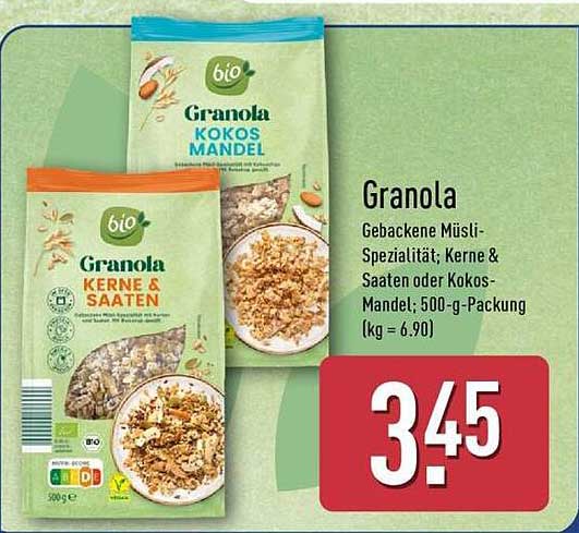 Granola Gebackene Müsli-Spezialität; Kerne & Samen oder Kokos-Mandel; 500-g-Packung (kg = 6,90)