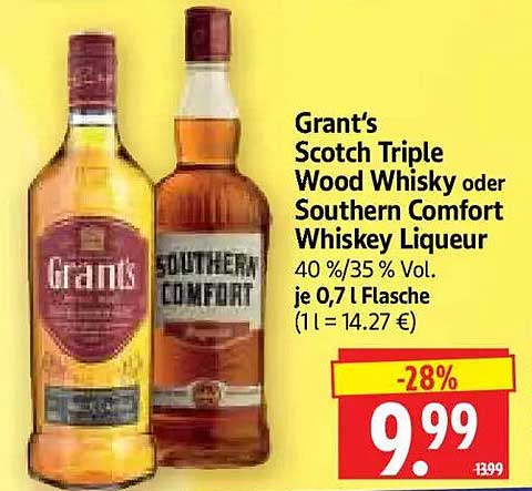 Grant's Scotch Triple Wood Whisky oder Southern Comfort Whiskey Liqueur