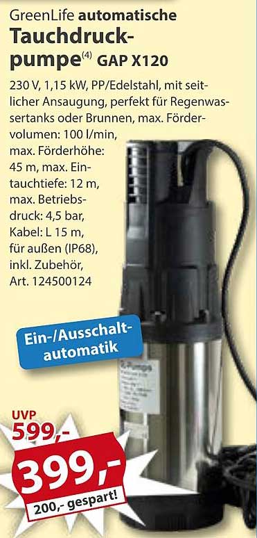 GreenLife automatische Tauchdruck-pumpe GAP X120