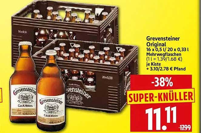 Grevensteiner Original 16 x 0,5 l / 20 x 0,33 l Mehrwegflaschen