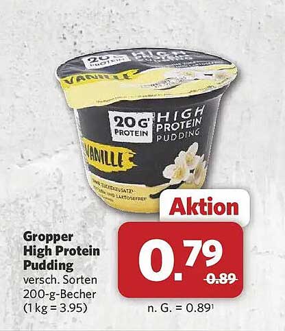 Gropper High Protein Pudding versch. Sorten 200-g-Becher (1kg = 3.95)