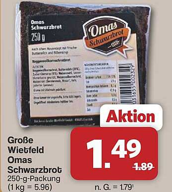 Große Wietfeld Omas Schwarzbrot 250-g-Packung