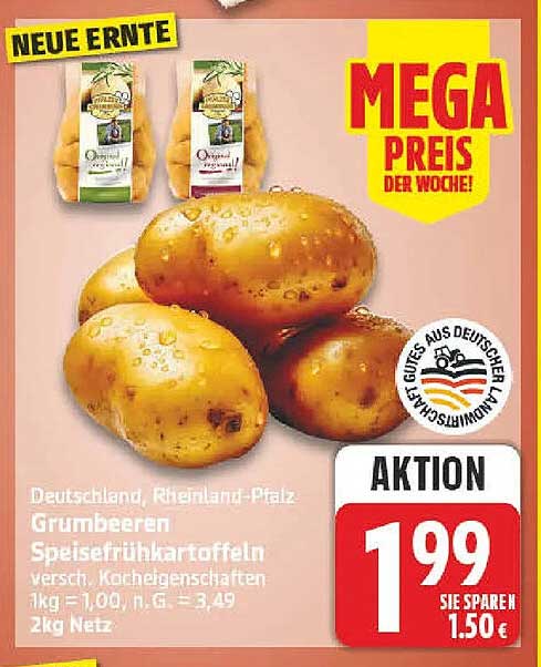 Grumbeeren Speisefrühkartoffeln versch. Kocheigenschaften 2kg Net