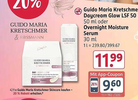 Guido Maria Kretschmer Daycream Glow LSF 50 50 ml oder Overnight Moisture Serum 30 ml