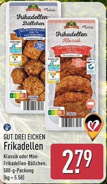 GUT DREI EICHEN Frikadellen Klassik oder Mini-Frikadellen-Bällchen; 500-g-Packung (kg = 5,58)