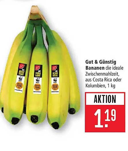 Gut & Günstig Bananen die ideale Zwischenmahlzeit, aus Costa Rica oder Kolumbien, 1 kg