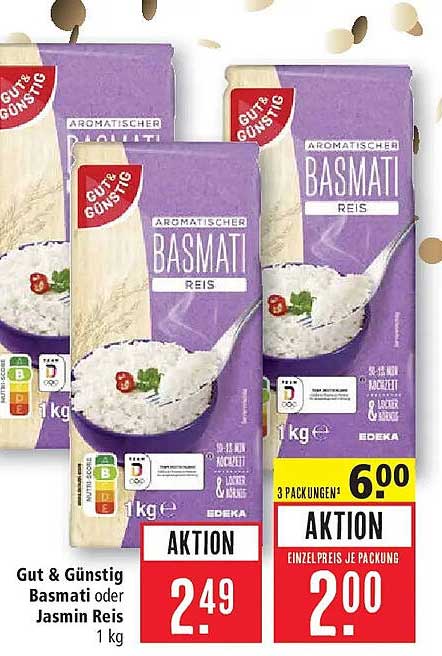 Gut & Günstig Basmati oder Jasmin Reis 1 kg