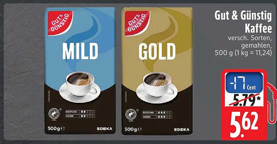 Gut & Günstig Kaffee versch. Sorten, gemahlen, 500 g (1 kg = 11,24)