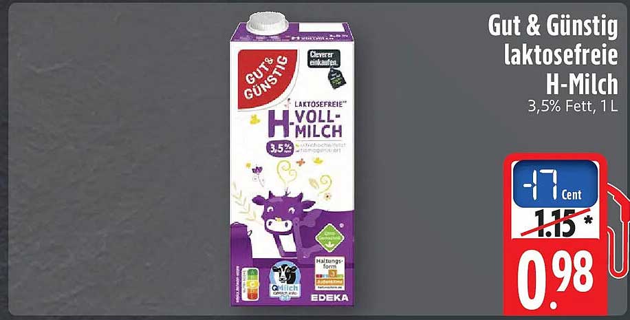 Gut & Günstig laktosefreie H-Milch 3,5% Fett, 1 L