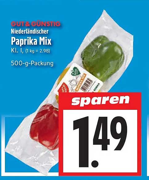 GUT & GÜNSTIG Niederländischer Paprika Mix Kl. I, (1 kg = 2,98) 500-g-Packung