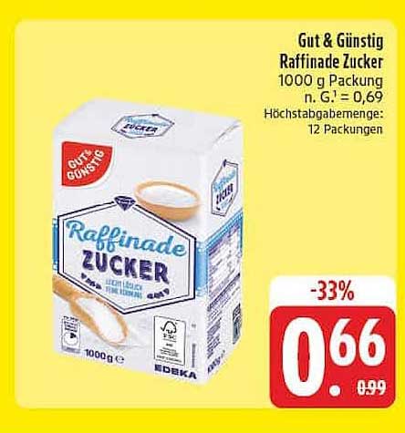 Gut & Günstig Raffinade Zucker 1000 g Packung