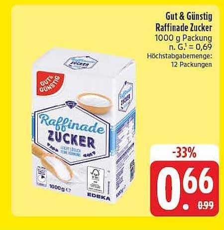 Gut & Günstig Raffinade Zucker 1000 g Packung