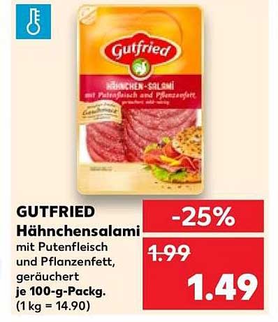 GUTFRIED Hähnchensalami mit Putenfleisch und Pflanzenfett, geräuchert je 100-g-Packg. (1 kg = 14.90)
