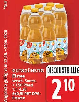 GUT&GÜNSTIG Erssee verschieden Sorten, + 1,50 Pfand 1l = 4,20 6x0,5l PET-DPG-Flasche