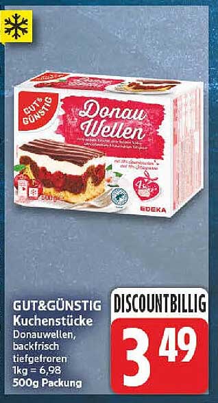 GUT&GÜNSTIG Kuchenstücke Donauwellen, backfrisch tiefgefroren 500g Packung