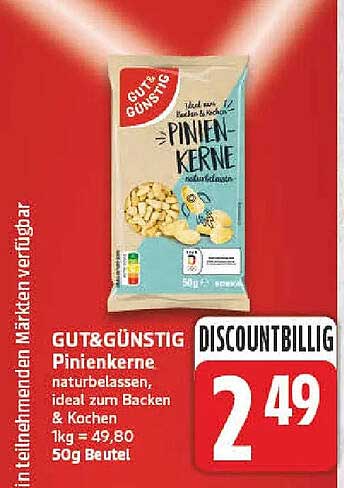 GUT&GÜNSTIG Pinienkerne naturbelassen, ideal zum Backen & Kochen 50g Beutel