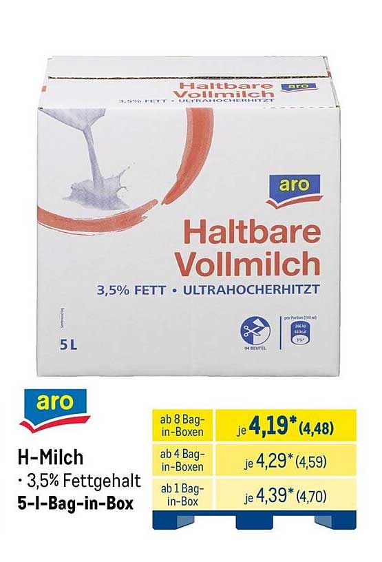 H-Milch 3,5% Fettgehalt 5-l-Bag-in-Box
