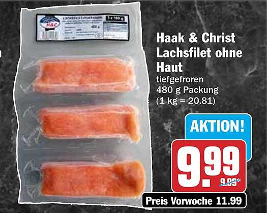 Haak & Christ Lachsfilet ohne Haut tiefgefroren 480 g Packung (1 kg = 20.81)