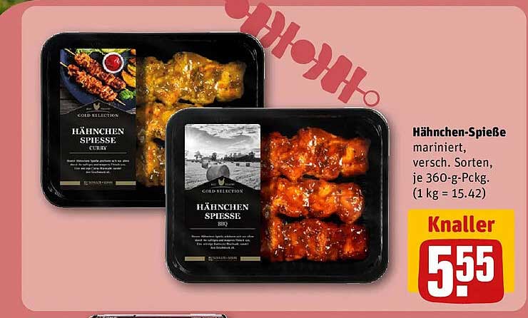 Hähnchen-Spieße mariniert, versch. Sorten, je 360-g-Packg. (1 kg = 15.42)