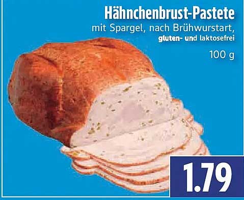 Hähnchenbrust-Pastete mit Spargel, nach Brühwurstart, gluten- und laktosefrei 100 g