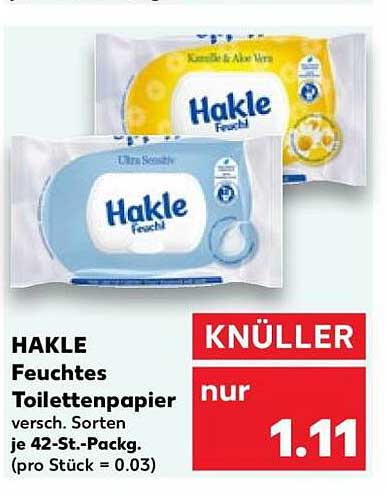 HAKLE Feuchtes Toilettenpapier versch. Sorten je 42-St.-Packg. (pro Stück = 0,03)