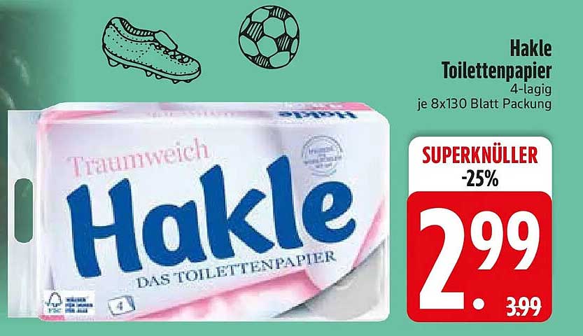 Hakle Toilettenpapier 4-lagig je 8x130 Blatt Packung