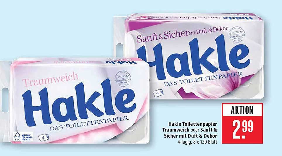 Hakle Toilettenpapier Traumweich oder Sanft & Sicher mit Duft & Dekor 4-lagig, 8 x 130 Blatt