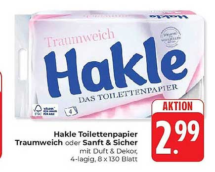 Hakle Toilettenpapier Traumweich oder Sanft & Sicher mit Duft & Dekor, 4-lagig, 8 x 130 Blatt