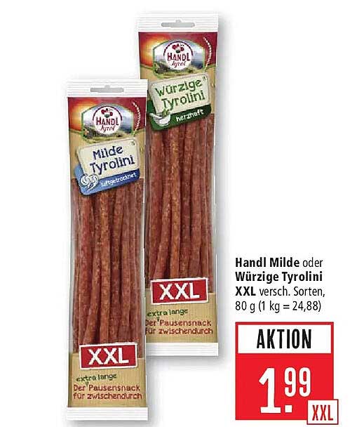 Handl Milde oder Würzige Tyrolini XXL versch. Sorten, 80 g (1 kg = 24,88)