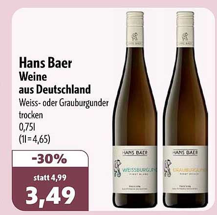 Hans Baer Weine aus Deutschland Weiss- oder Grauburgunder trocken 0,75l (1l = 4,65)