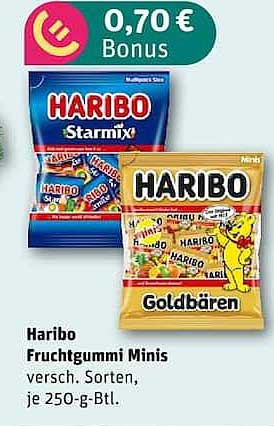 Haribo Fruchtgummi Minis verschn. Sorten, je 250-g-Btl.