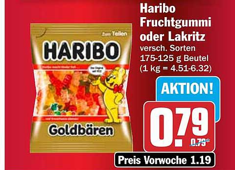 Haribo Fruchtgummi oder Lakritz versch. Sorten 175-125 g Beutel (1 kg = 4.51-6.32)