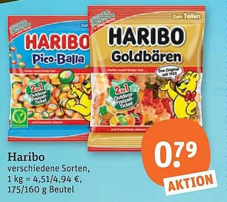 Haribo verschiedene Sorten, 1 kg = 4,51/4,94 €, 175/160 g Beutel