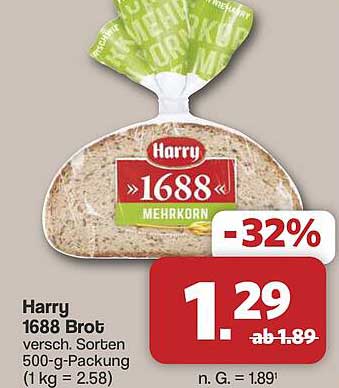 Harry 1688 Brot versch. Sorten 500-g-Packung (1 kg = 2,58)