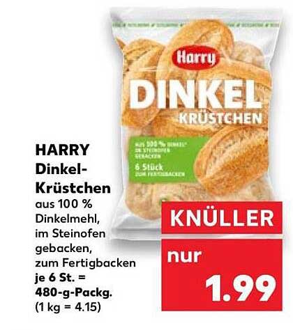 HARRY Dinkel-Krüstchen aus 100 % Dinkelmehl, im Steinofen gebacken, zum Fertigbacken je 6 St. = 480-g-Packg. (1 kg = 4.15)