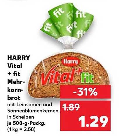 HARRY Vital + fit Mehrkornbrot mit Leinsamen und Sonnenblumenkernen, in Scheiben