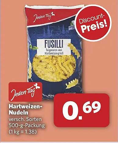 Hartweizen-Nudeln versch. Sorten 500-g-Packung (1 kg = 1.38)