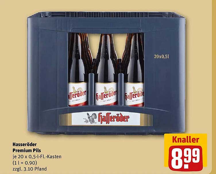 Hasseröder Premium Pils je 20 x 0,5-l-Fl.-Kasten (1 l = 0.90) zzgl. 3.10 Pfand