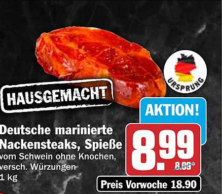 HAUSGEMACHT Deutsche marinierte Nackensteaks, Spieße vom Schwein ohne Knochen, versch. Würzungen 1 kg