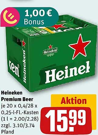 Heineken Premium Beer je 20 x 0,4/28 x 0,25-l-Kasten