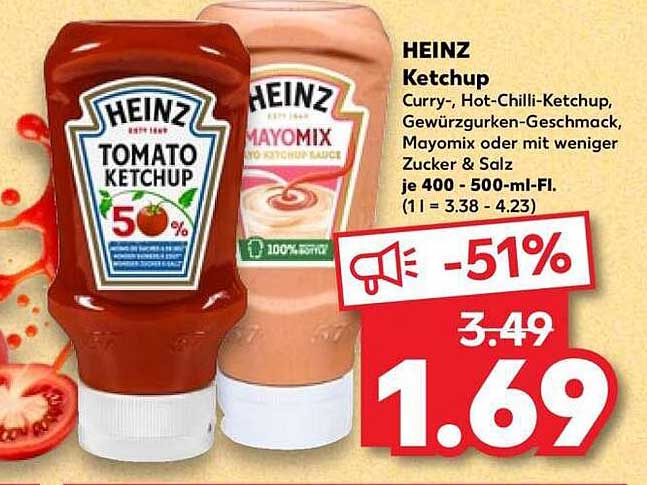 HEINZ Ketchup Curry-, Hot-Chilli-Ketchup, Gewürzgurken-Geschmack, Mayomix oder mit weniger Zucker & Salz