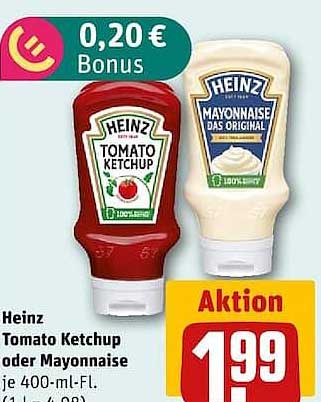 Heinz Tomato Ketchup oder Mayonnaise je 400-ml-Fl.