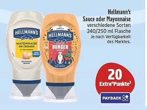 Hellmann’s Sauce oder Mayonnaise verschiedene Sorten 240/250 ml Flasche Je nach Verfügbarkeit des Marktes.